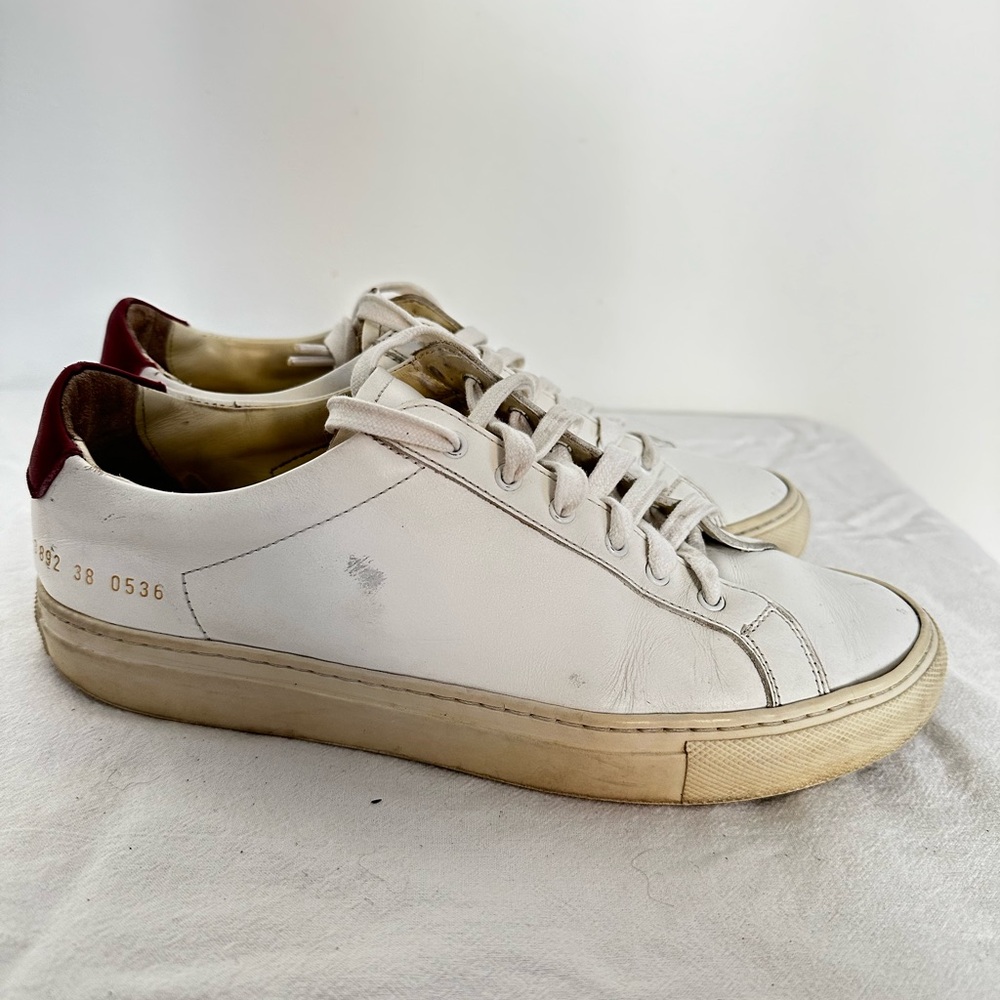Common Projects White and Burgundy Sneakers